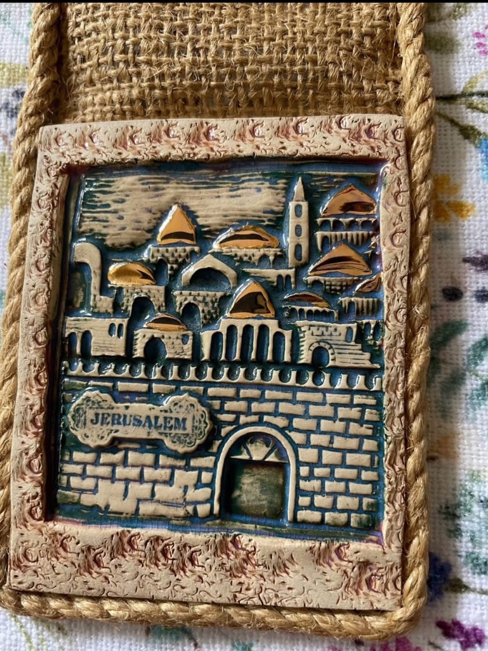 Jerusalem Home Blessing in Ceramic and Gold